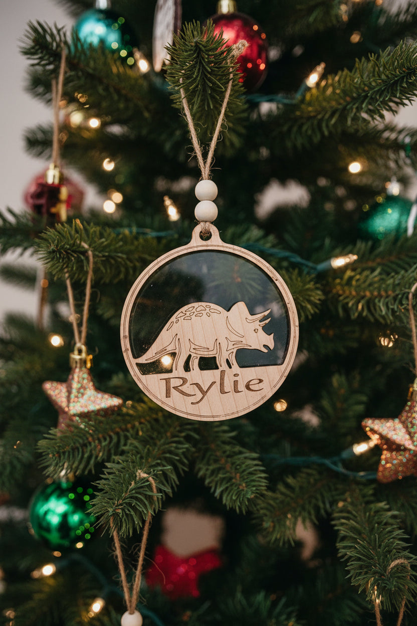 Custom triceratops dinosaur ornament