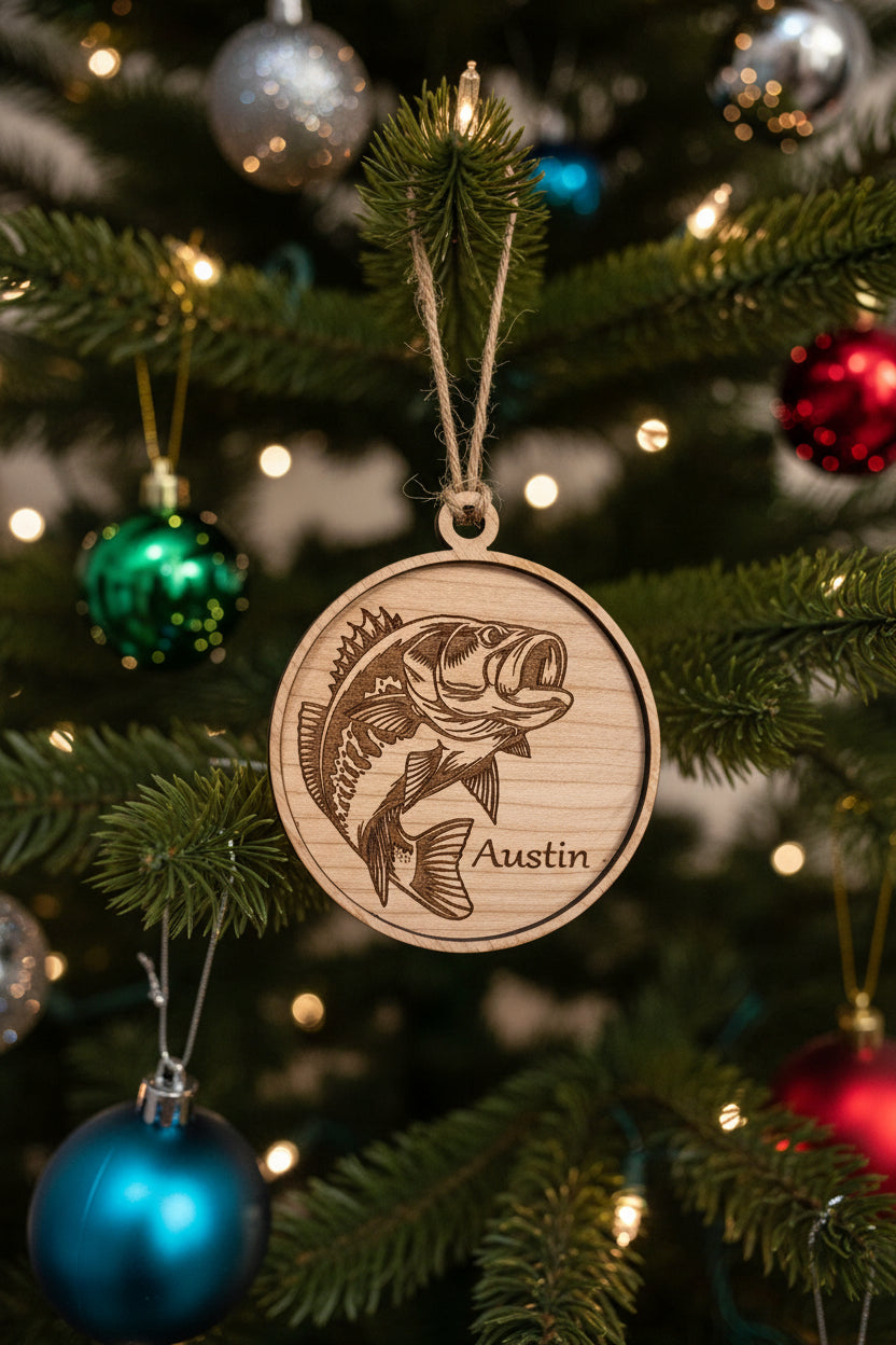 Custom bass fish Christmas ornament