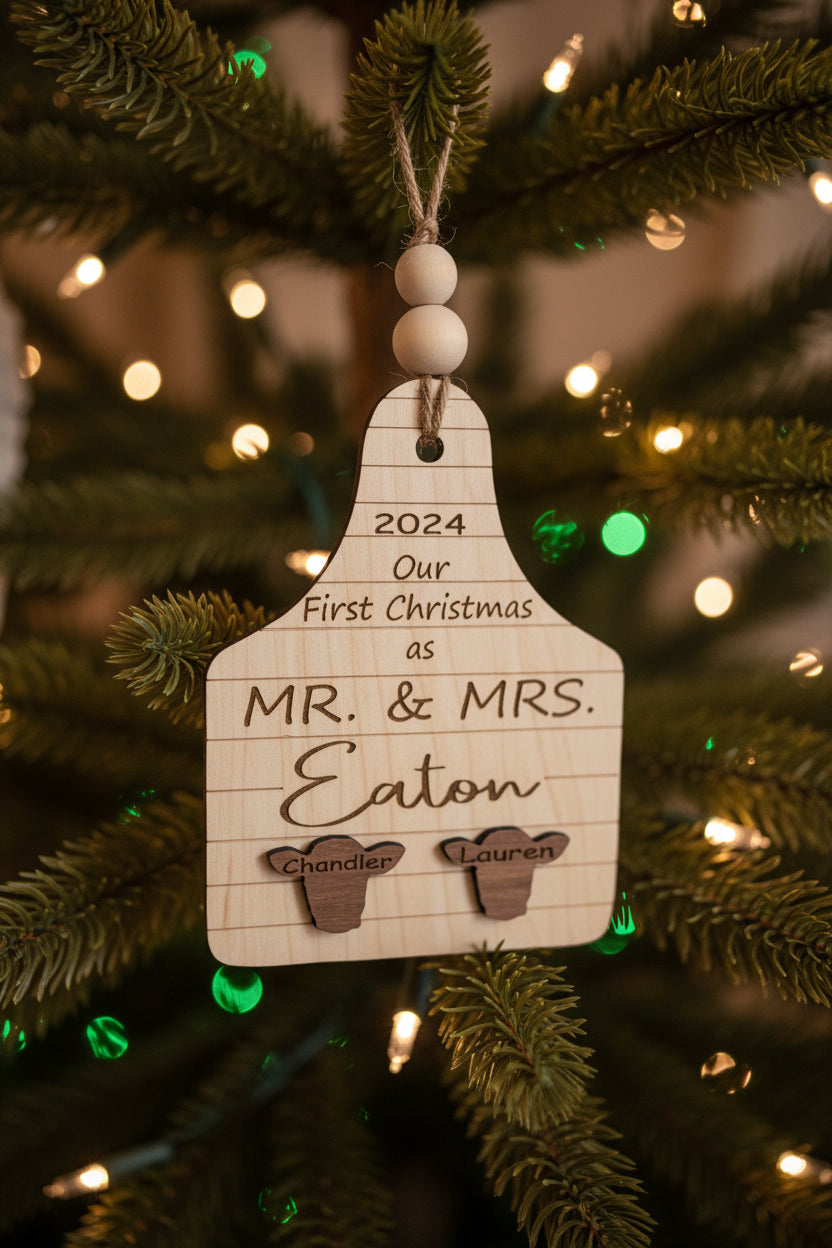 Custom Cow Tag Christmas ornament