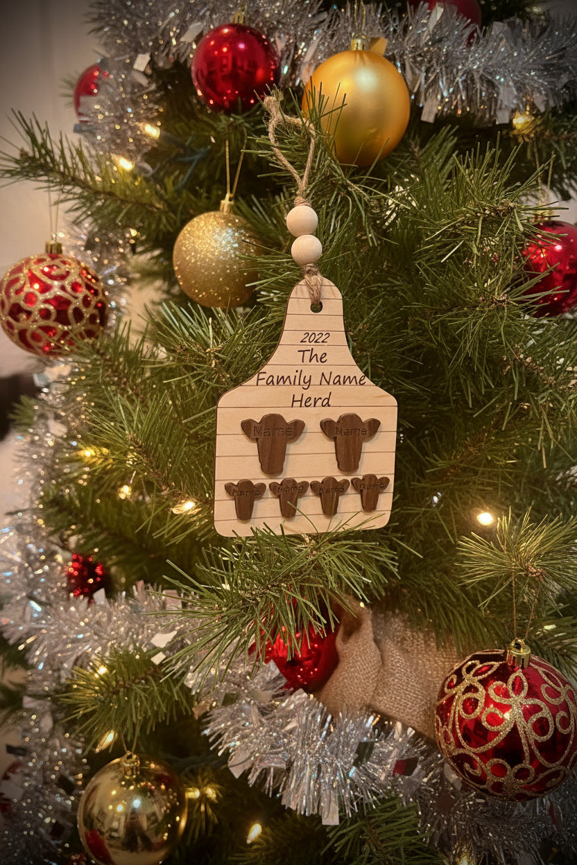 Custom Cow Tag Christmas ornament