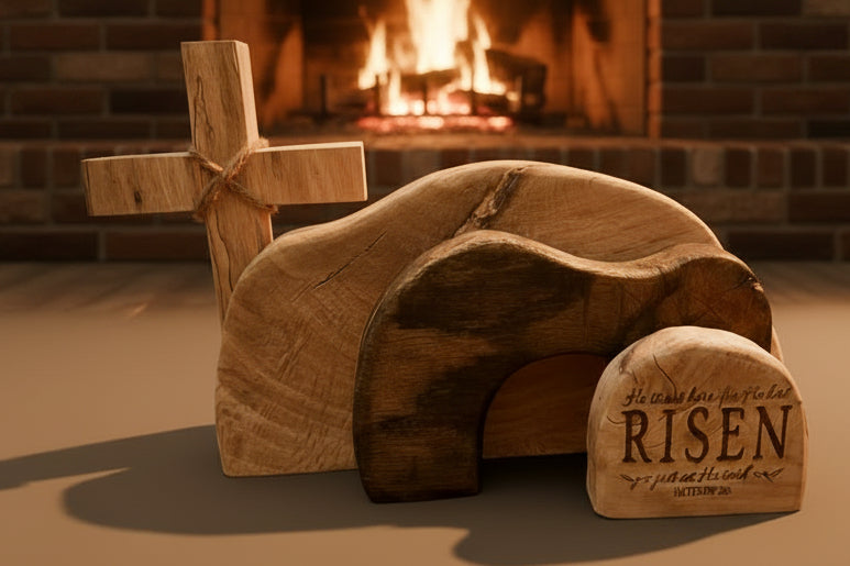 Hand crafted wood scene of resurrection of Jesus