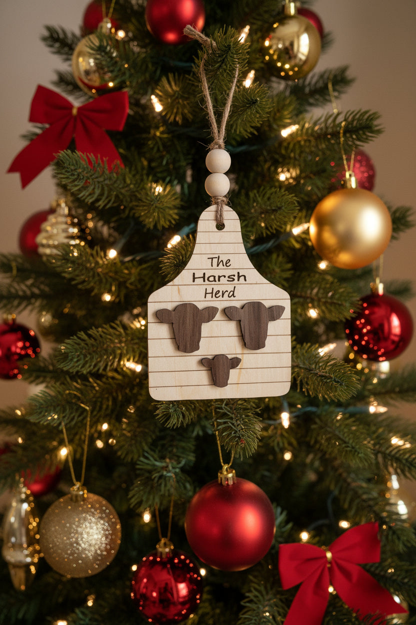Custom Cow Tag Christmas ornament