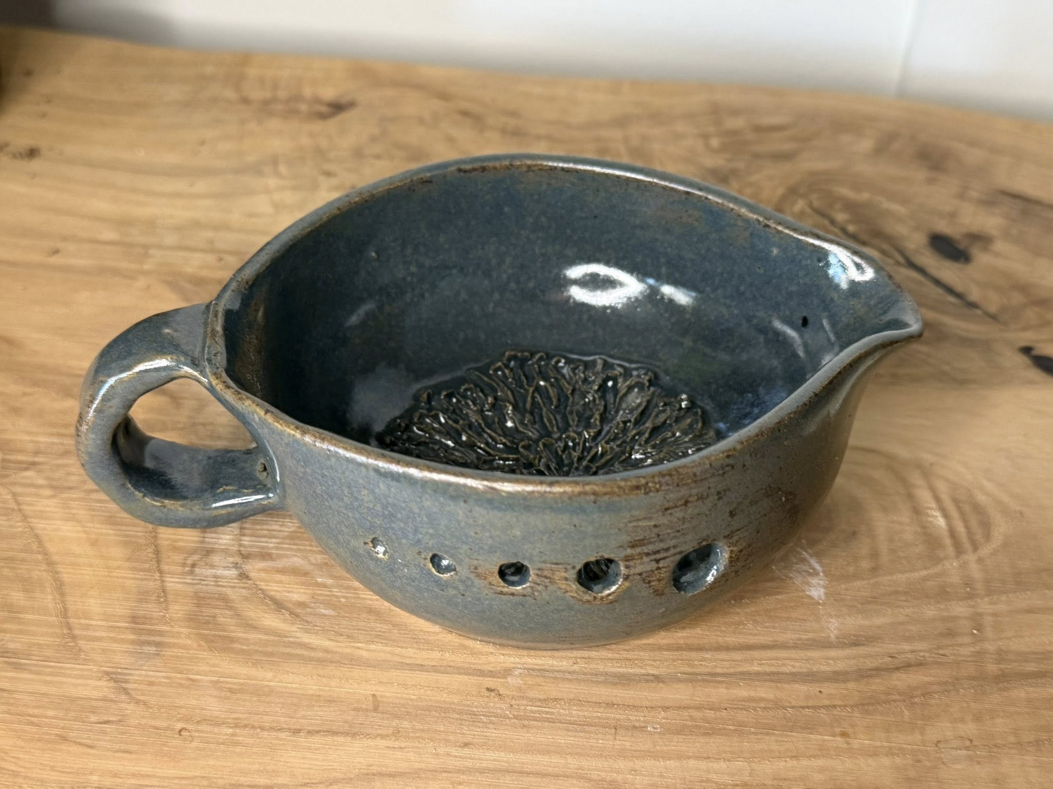 Hand crafted ceramic herb shredder with garlic mincer bowl